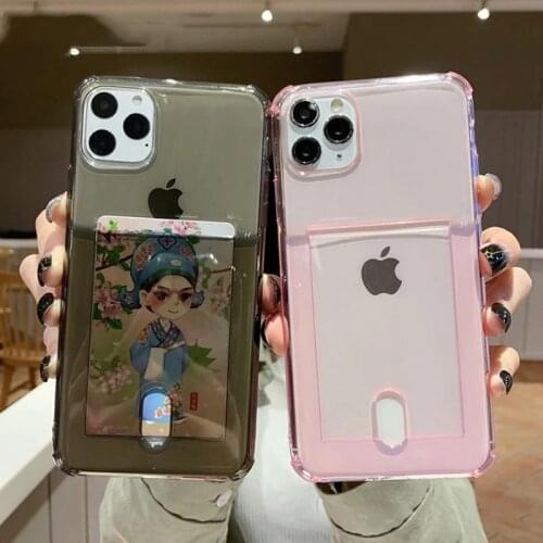 Phone Case for iPhone 11 12 7 6 6s 8 Plus 11 Pro X XR XS Max SE2 Transparent ID Credit Card Slot Soft TPU Clear Back Cover Coque