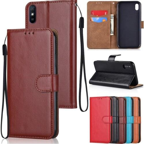 Luxury Pu Leather Case for Xiaomi Redmi 9a 6.53'' 9AT Funda Cards Wallet Stand Holder Book Style Phone Cover with Strap