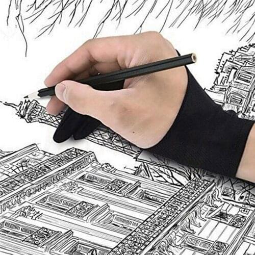 Black Glove With Two Fingers Anti-fouling Drawing Painting Artist For Any Graphics Drawing Tablet