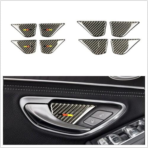 For Mercedes C Class W205 C180 C200 GLC styling Carbon Fiber Car Interior Accessories Door Handle bowl Cover Trim Car Stickers