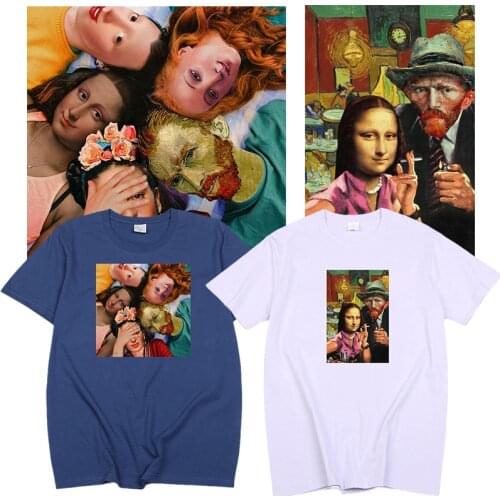 Harajuku Aesthetic Tshirt Women Mona Lisa Van Gogh Spoof Personality Oil Painting Tee Fashion Couples Cotton Tee Camisetas Mujer