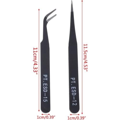 2pcs Stainless Steel Nail Tools Eyelash Extension Tweezers Nippers Pointed Clip