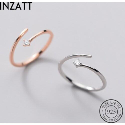 INZATT Real 925 Sterling Silver Zircon Line Adjustable Ring For Fashion Women Party Minimalist Fine Jewelry Hiphop Accessories