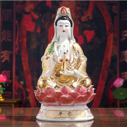 KAI GUANG BUDDHA ASIA HOME efficacious Talisman Family Protection Bless safety handmade Chinaware Gilded GUAN YIN Buddha statue