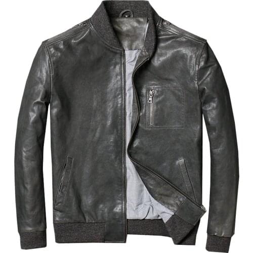 Genuine Leather Jacket Men Real Sheepskin Motorcycle Biker Leather Jacket Coat Casual Slim Male Spring Autumn jaqueta de couro