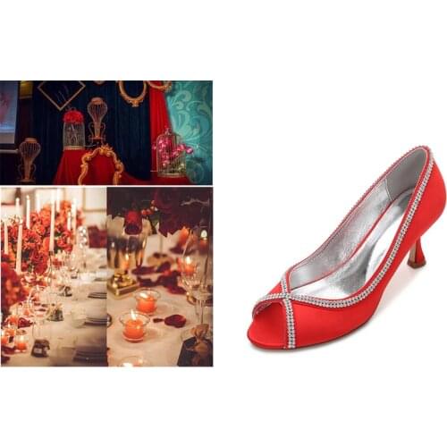 MarHermoso Womens Heel Shos Satin Peep Toe Rhinstones Louis Heel Pumps Wedding shoes