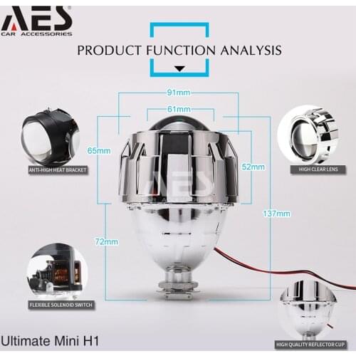 AES 2.5inch Ultimate Mini H1 HID Bi-xenon Projector Lens blue sharp cutoff for H1/H11/H13/9005/9006/9007 WST Car Headlight