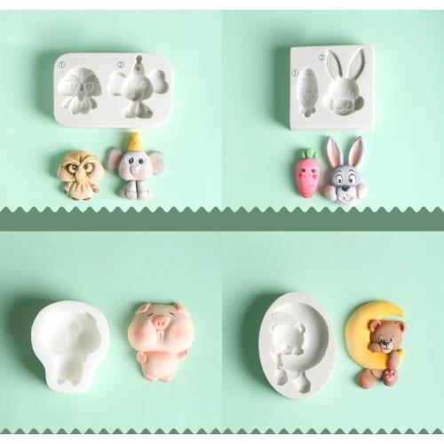 Cartoons Rabbit & Elephant & Bear Silicone Mold Fondant Cake Decoration Mould Sugarcraft Chocolate Baking Tool For Cake Gumpaste