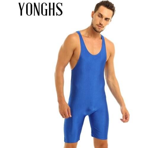 Mens Lingerie Wrestling Singlet Boxer Briefs Tight Bodysuit One-piece Sleeveless Solid Modified Gymnastics Bodysuit Underwear