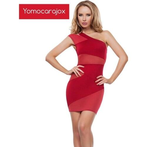 New Transparent Women One Shoulder Costumes Teddy Erotic Sexy Lingerie Hot Sale Boat Gauze Sleepwear Slim Fit Short Club Dress