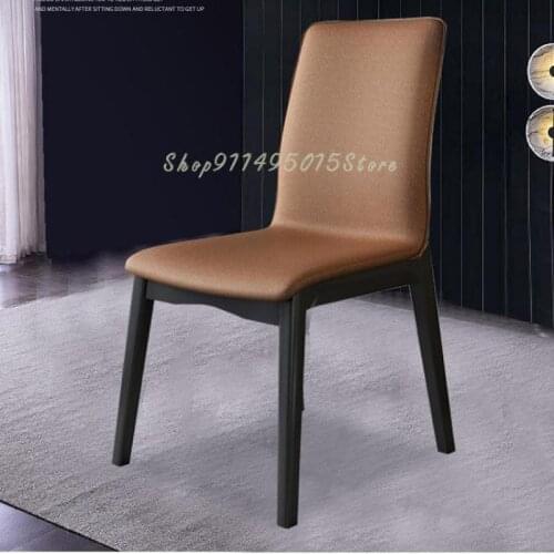 Dining Chair Modern Minimalist Light Luxury Nordic Restaurant Italian Minimalist Solid Wood Backrest Household Leather Stool