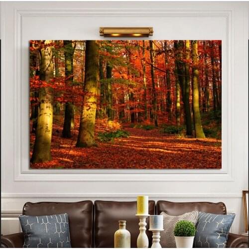 Autumn Red Maple Forests Trunk Nature Landscape Paintings Canvas Prints Wall Art Poster For Living Room Home Decor No Frame