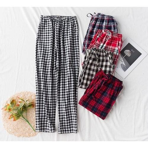 Autumn women fashion drawstring comfortable plaid lounge pants female trendy color thermal casual sleep bottom