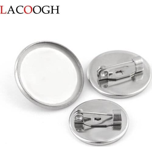 Lacoogh 10pcs 16 18 20mm Stainless Steel Brooch Base Blank Tray Bezel Fit Cabochon Round Brooch Flat Base Cup DIY Jewelry Making