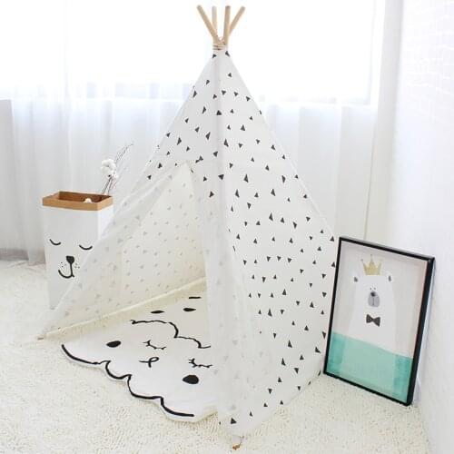 Black Triangle Printed Children Play Tent Cotton Canvas Kids Teepee Tent for Baby Room Decoration Children Play House Tipi Toy