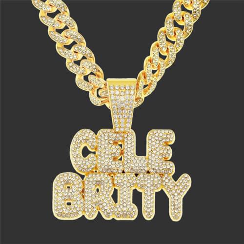 New Letters CELE BRITY Pendant With Big Rhinestone Cuban Chain Choker Necklace For Men Hip Hop Rock Jewelry Gift