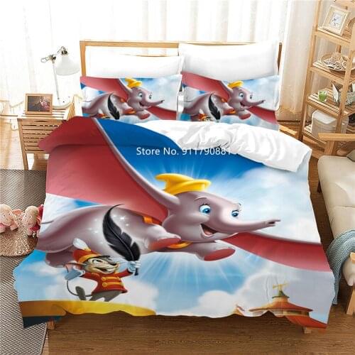 Disney Cute Cartoon Dumbo Pattern Bedding Duvet Quilt Cover Pillowcase Boys and Girls Bedroom Decor Home Textile Color Print