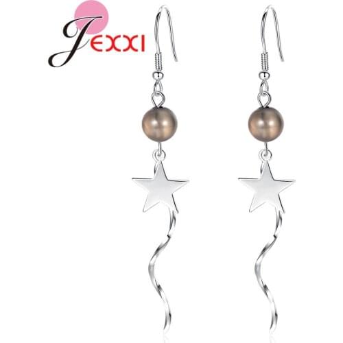 Amazing Long Star Pendant Drop Statement Earrings 925 Sterling Silver Jewelry For Woman/Lady/Girls Trendy Wedding/Engagement