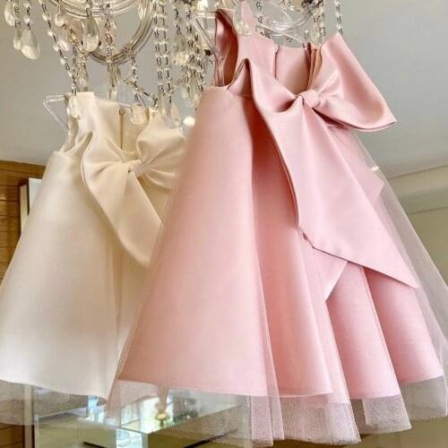 Pageant Little Girls Wedding Dresses Baby Girl Princess Dresses For Baptism 1st Birthday Party Evening Gown Big Bow Kid Clothes