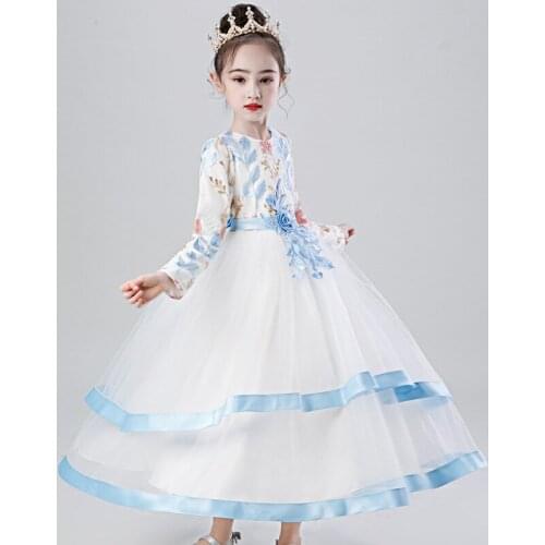 Romantic Flower Girl Wedding Bridesmaid Dress 2020New Embroidery Long Lace Dress Flower Girl Party Dress