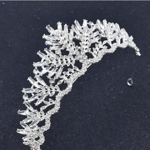 Luxury Leaf Flower Crystal Hair Accessories Headband Princess Queen Crown Baroque Bride Wedding Birthday Party Headdress Jewelry