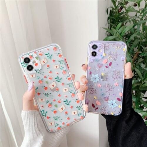 Luxury Flower Leaf Case for IPhone 11 Pro Max 8 7 Plus X XS Max XR SE 2020 Cute Transparent Soft TPU Bumper Back Cover Coque