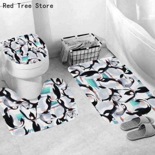 Cartoon Penguin Butterfly Animal Printed 3PCS Toilet Seat Lid Cover Set Absorbent Non-Slip Bathroom U Shape Rug Bath Mat Carpet