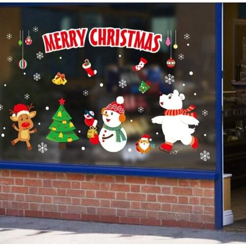 Merry Christmas Wall Stickers Window Glass Festival Decals Santa Murals DIY New Year Christmas Decorations for Home Shop Decor