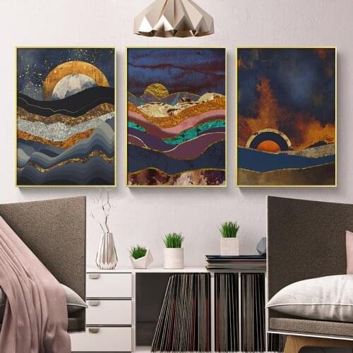Nordic Abstract Ocean Scenery Art Mountain Canvas Painting Poster and Prints Wall Art Picture for Living Room Home Decoration