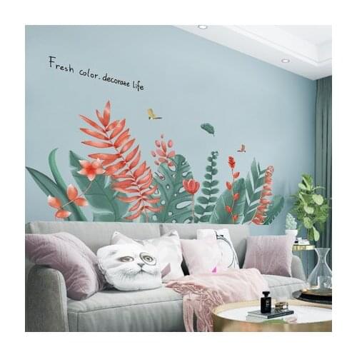 Nordic Poster Girls Bedroom Wallpaper Creative Green Plant Wall Sticker Living Room Decoration TV Background Mural Wall Painting
