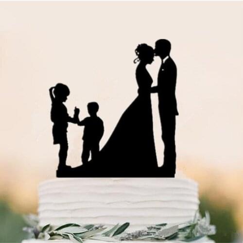 Family Cake Topper Bride and Groom with one Girl and one Boy Mum & Dad Sister and Brother Acrylic Wedding Cake Topper