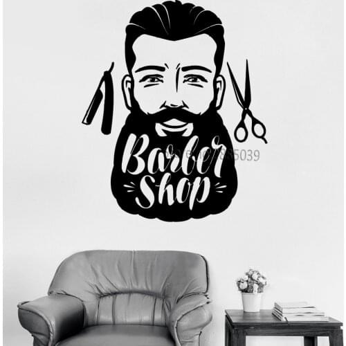 Big Moustache Man Barbershop Decor Vinyl Wall Decal Barber Hair Salon Beard Interior Wall Stickers Murals Vinilos Paredes LC991