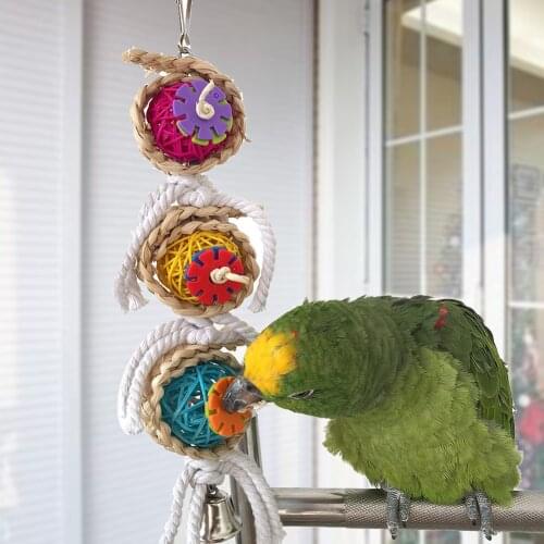 VKTECH Pet Bird Bites Parrot Climb Chew Toys Hanging Cockatiel Parakeet Swing Cage Bird Chew Toys with Bell Pet Bird Toys Gifts