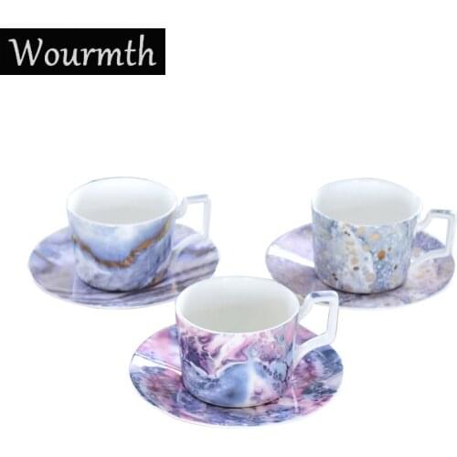 Wourmth Creative Stone Grain Teacup Exquisite Porcelain Cups Cafe Decoration Home Coffee Mug Saucer 260ml Luxury Party Drinkware