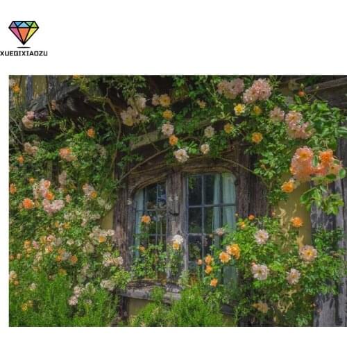XUEQIXIAOZU DIY 5D Painting Full Round Diamond Flowers Covered Window Picture Cross Stitch Mosaic Picture Rhinestones Embroidery
