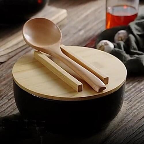 Japanese Bowl Instant Noodles Tableware Dining Room Tableware Salad Ceramic Bowl Bring Wooden Spoon Wooden Chopstick