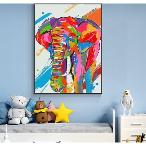 YIQING Abstract Colorful Elephant Oil Painting 100% Hand Painted Handmade Animal Canvas Wall Art For Kids Room Home Decor