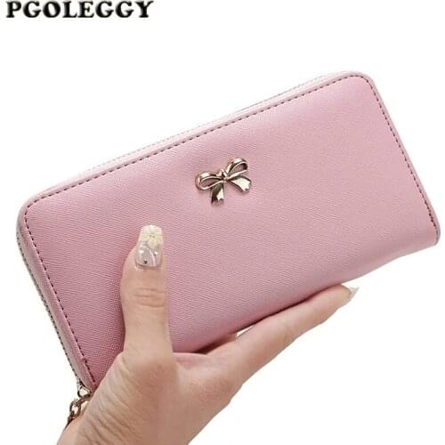 Women Wallets New Card Holder Female Zipper Slim Bow Pattern Thin Coin Purse Long Clutch Wallets Carteira Feminina Luxury Wallet
