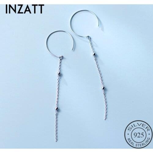 INZATT Real 925 Sterling Silver Beads Long Chain Tassel Hoop Earrings Bohemia Style Fashion Jewelry Elegant Earring Female 2018