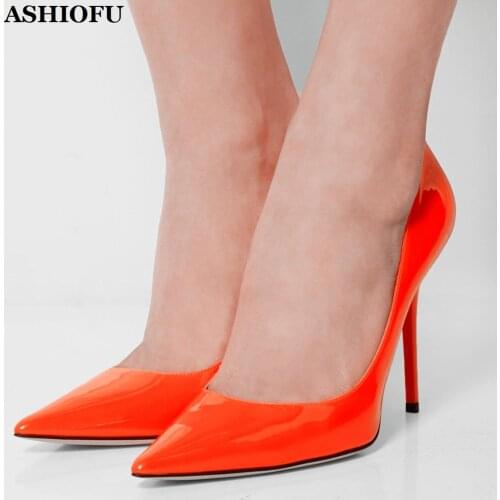 ASHIOFU New Style Hot Sale Handmade Womens High Heel Pumps Patent Leather Party Prom Dress Shoes Slip-on Pointy Evening Shoes