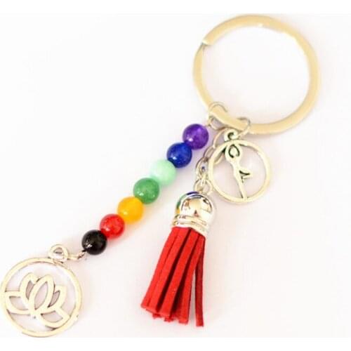 Ladies Pendant Keychain DIY Handmade Pendant Keychain New Yoga Body Keychain Accessories Seven-color Beads Lotus Tassel Keychain