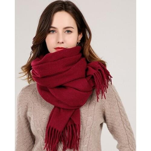 Winter 100% Wool Scarf For Women Brand shawls Thicken Warm Soft Scarves Winter Female Solid Shawls Wrap Pashmina Tassels Scarfs