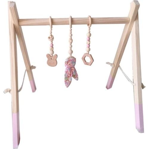 1Set Nordic Cartoon Baby Wooden Rabbit Ear Toys Pendant Gym Fitness Rack Kits P31B