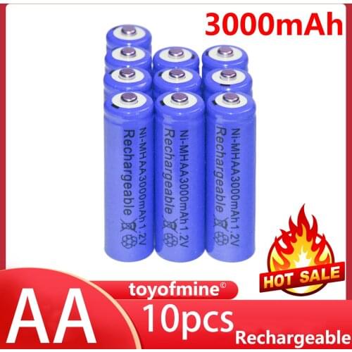 10 AA Rechargeable Batteries NiMH 3000mAh 1.2v Ni-MH Light LED CA