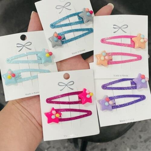 2Pcs/Set Girls Cute Colorful Stars Hair Clips Kids Lovely Hairpins Headband Barrettes Kids Fashion Hair Accessories Gift