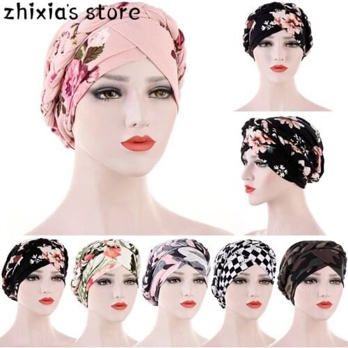 2020 New Style Turban Printed Brushed QMilch Fashion Toque Headband Cap Women Muslim Islamic Elastic Head Scarf Hat Headwear