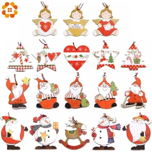 3PCS/Lot Lovely Christmas Wooden Pendants Ornaments Wood Craft Hanging Ornaments Kids Toys for Home Christmas Decorations Gifts