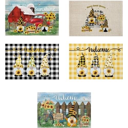 4pcs Sunflower Gnome Placemats Heat Resistant Washable Kitchen Table Mats Decor GXMA