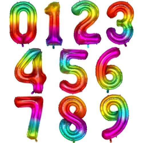 40inch Rainbow Number Foil Balloons Glossy Metallic Latex Balloons Wedding Birthday Party Decorations Kids Colorful Toys Globos