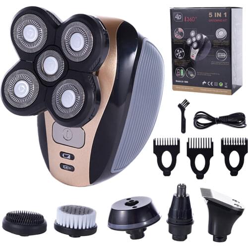 5 In 1 Electric Shaver For Men Bald Head Polish Hair Clipper Trimmer Floating 5 Blade Heads Shaving Machine Rechargeable Razors